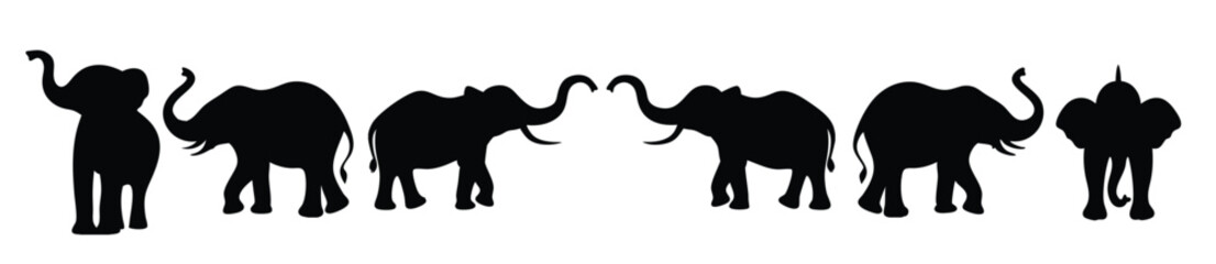 Obraz premium simple black silhouettes of elephants in different stances