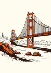 Naklejka premium Golden Gate Bridge Illustration Vector Art Iconic San Francisco Landmark