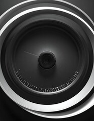 Abstract grayscale shot of a circular object with spiral rings and small markings