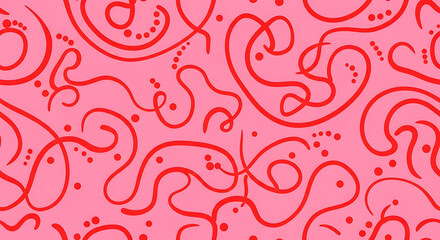 red abstract swirling lines on pink background