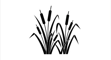 Black Silhouette of Cattails Illustration.