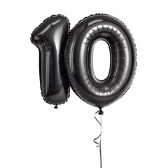 Black Foil Number 10 Balloon Isolated on White Background PNG
