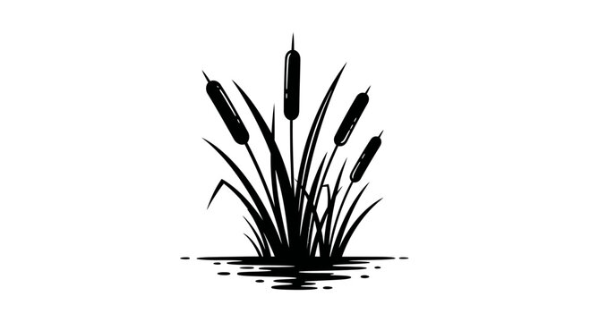 Cattails Illustration Silhouette Water Plant.