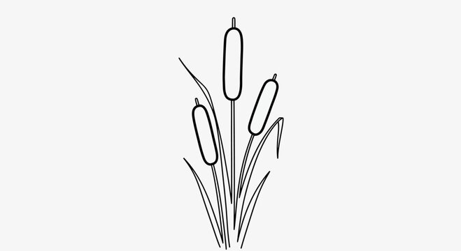Simple Black and White Cattail Illustration.