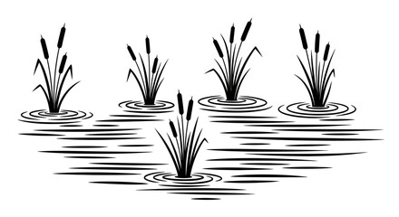 Cattails Growing in Water Illustration. © Nasoha