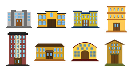 set of school building illustrations featuring different
