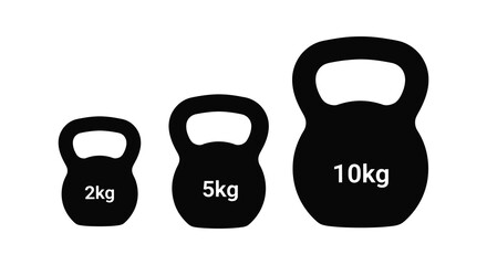 Three black kettlebells with weight markings a striking silhouette high quality © Rina
