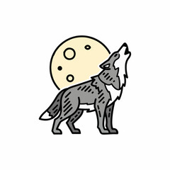 Fototapeta premium Wolf howling at moon animal illustration