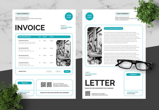 Blue And Black Invoice And Letterhead