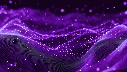 Purple abstract landscape with sparkling lights on a textured surface, curved and blurred