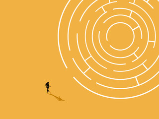businesswoman walked through a maze . vector illustration