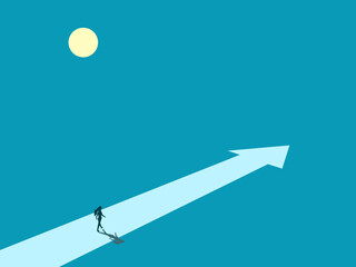 businesswoman walked along the path indicated by the arrow