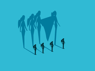 dark female hero leads a business team