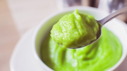 Smooth pea flake puree with creamy consistency in a modern kitchen setting. Generative AI