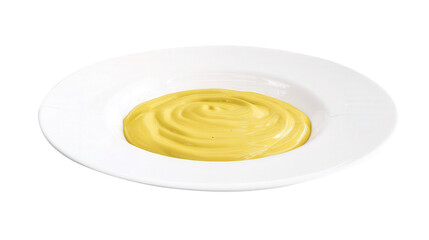 Yellow Cream Sauce in White Plate. Generative AI