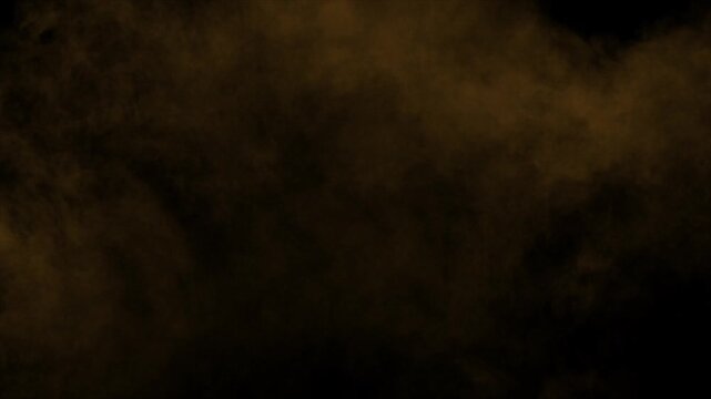 Very subtle and dark haze of orange and brown fog drifts slowly. Isolated on black background, ideal for compositing, adding texture, or creating a dusty atmosphere