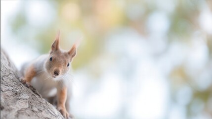 Cute Squirrel Climbing Tree in Nature. Generative AI