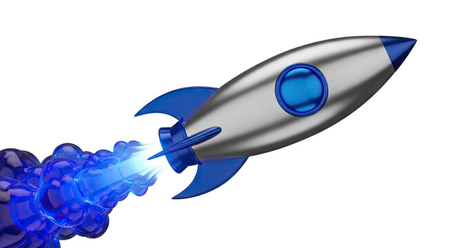 Silver and Blue Rocket Launching with Blue Smoke