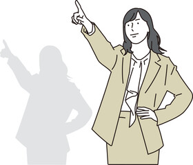 上を指さし目標を掲げる女性のビジネスパーソンのイラスト素材