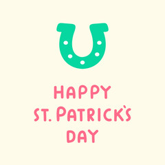 Happy St. Patrick's Day with Lucky Horseshoe Flat Vector, Minimalist Colorful Green Symbol