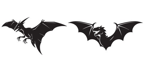 Two black pterodactyl silhouettes flying on white background eps 10 © md