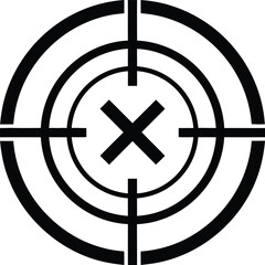Black target crosshair with a central 'x' mark symbolizing a failed target or an error icon