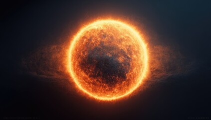 Glowing sphere of intense, fiery light with corona effects, set against a dark, cosmic backdrop
