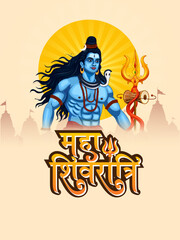 Fototapeta premium Lord Shiva, Indian God of Hindu for Shivratri or Mahashivratri with message in Hindi meaning Maha Shivratri