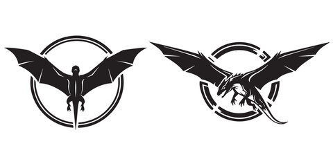 Two black pterodactyl silhouettes flying on white background eps 10 © md