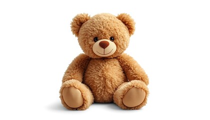 Obraz premium A cute brown teddy bear sitting on a white background with a friendly smile