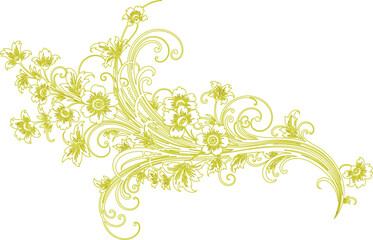 Green abstract floral background with flowers leaves and swirling plant elements in a fresh nature inspired design pattern