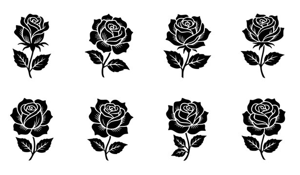 SEO Title
Decorative black rose silhouette vector collection with ornamental floral designs on white