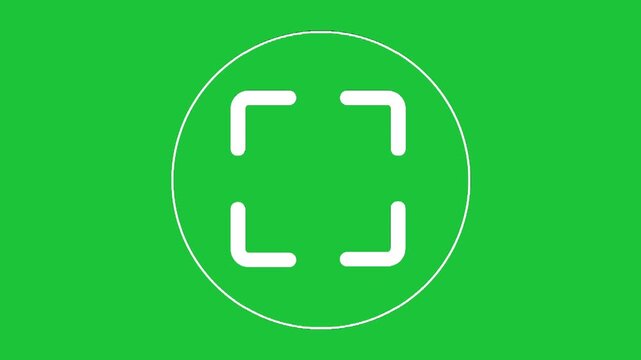 Animated fullscreen expand icon inside circle on green screen background, modern UI symbol for video player and app interface