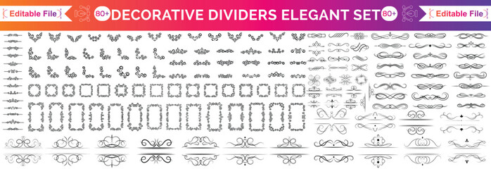 Elegant decorative dividers, ornate line separators, vintage flourish designs, whimsical borders, and charming embellishments for creative projects vector