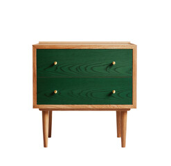 Two-drawer dresser with wood frame & green stained drawer fronts