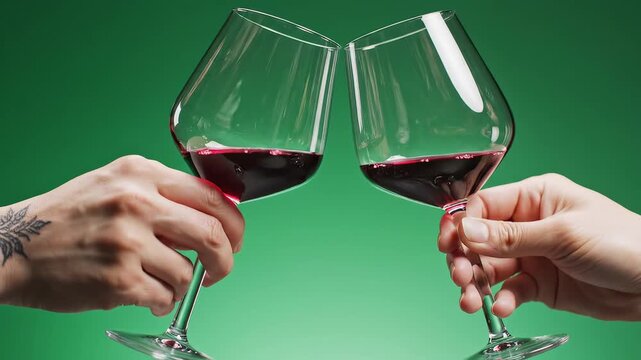 Two hands clinking wine glasses