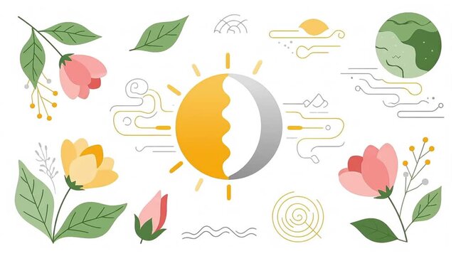 Nature Sun Moon Flowers Abstract Vector Icon Design for Environment Set
