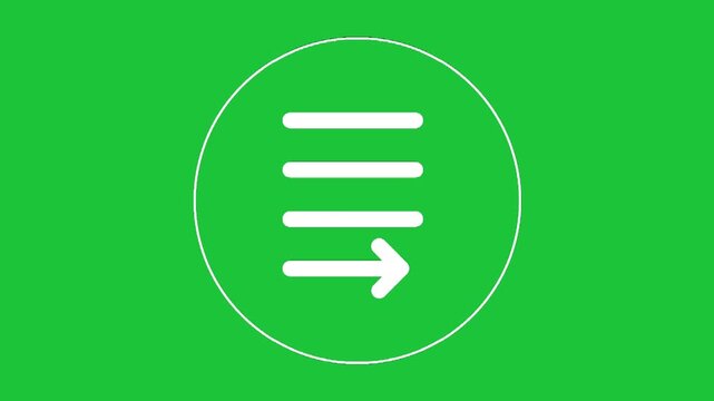 Animated menu list arrow icon on green screen, navigation interface symbol for apps, websites and user experience loop animation
