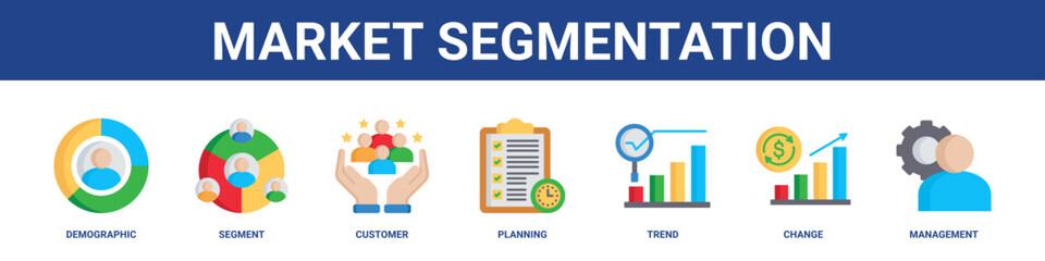 Market Segmentation web banner icon set collection solid style.