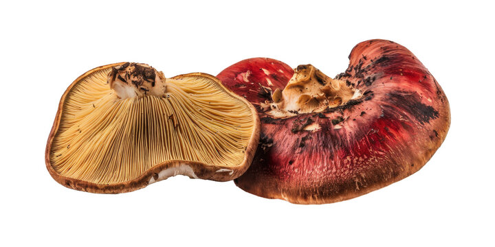 russula mushroom on white background, close-up.