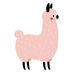Obraz premium Flat vector illustration in a simple children's style. Cute pink llama . Vector illustration
