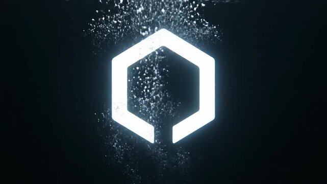 Abstract Hexagon Logo Reveal with Water Splash and Bubbles on Black Background