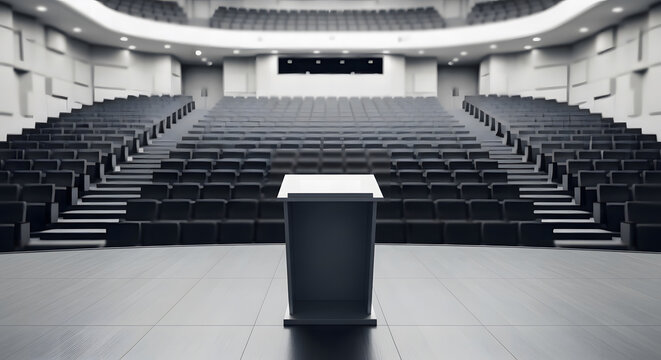 Empty modern lecture hall or conference auditorium with a centra