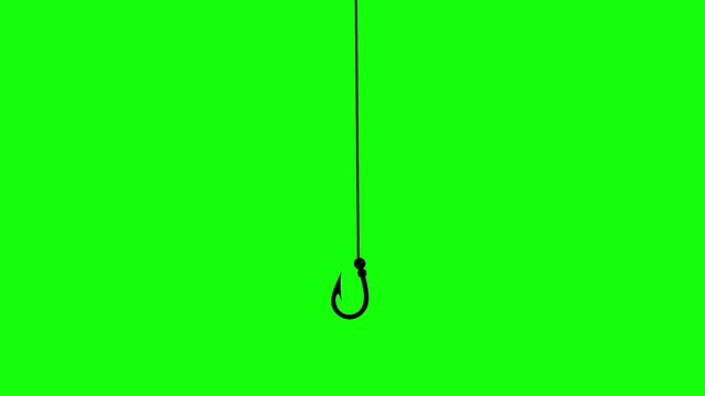 Animation of fishing hook on green screen background. A hook that moves down into the water.