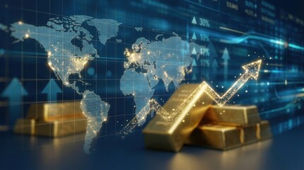 Gold bar gold investment financial growth stock market global economy bullish trend savings wealth business finance success gold bar and gold investment symbol with financial growth chart stock