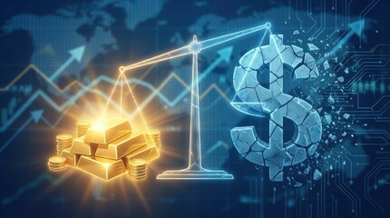 Gold dollar currency finance investment wealth market money economy trade Gold dollar currency finance investment wealth market money economy trade balance concept with shining bullion stack coin