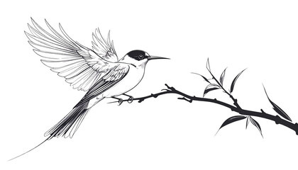 Obraz premium A cute black crow vector illustration of a bird sitting on a winter tree branch featuring a detailed wing and beak sketch for wildlife nature design art