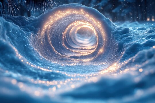Spiral vortex in snowy landscape.