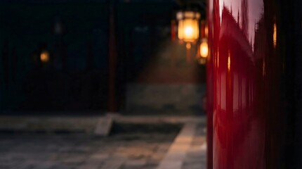 Traditional Asian Temple with Glowing Lanterns