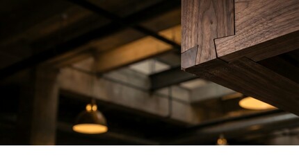 Intricate Wooden Joinery Detail in Warm-Lit Interior